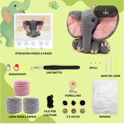 Kit Elefante all'uncinetto, facile da zero